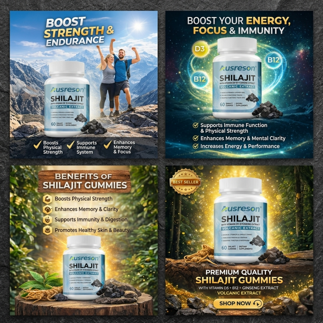 Ausreson Shilajit Gummies — Volcanic Extract with Vitamin D3, B12 & Ginseng